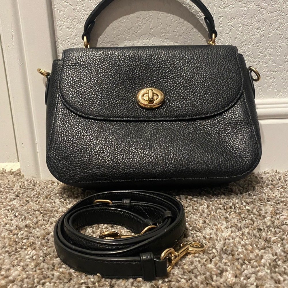 Coach Black Leather Handbag Rose Gold Hardware